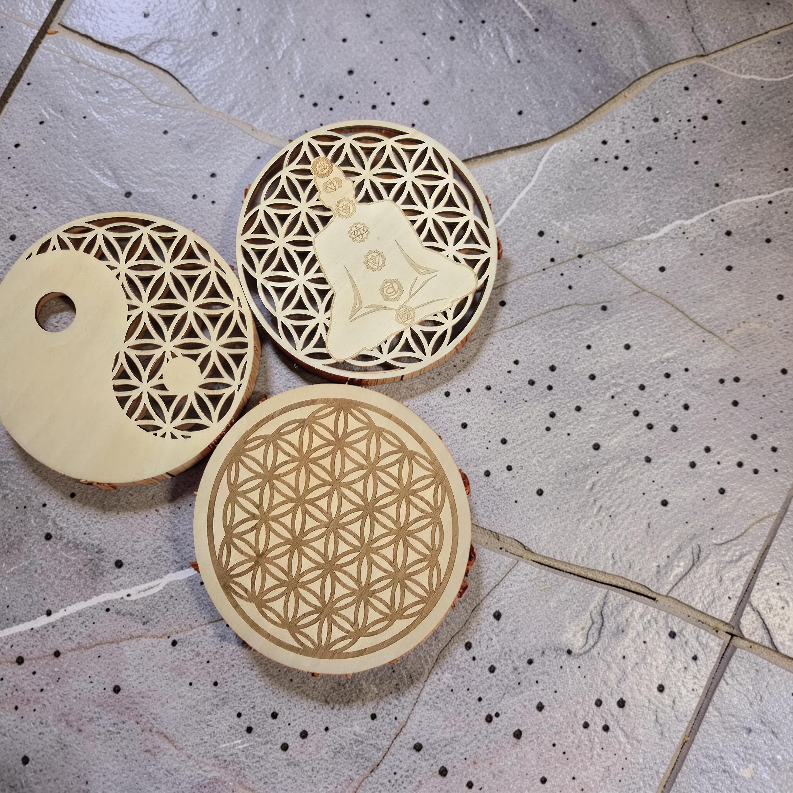 Plaque de Rechargement en Bois – Symboles Sacrés – Ø 10 ou 15 cm