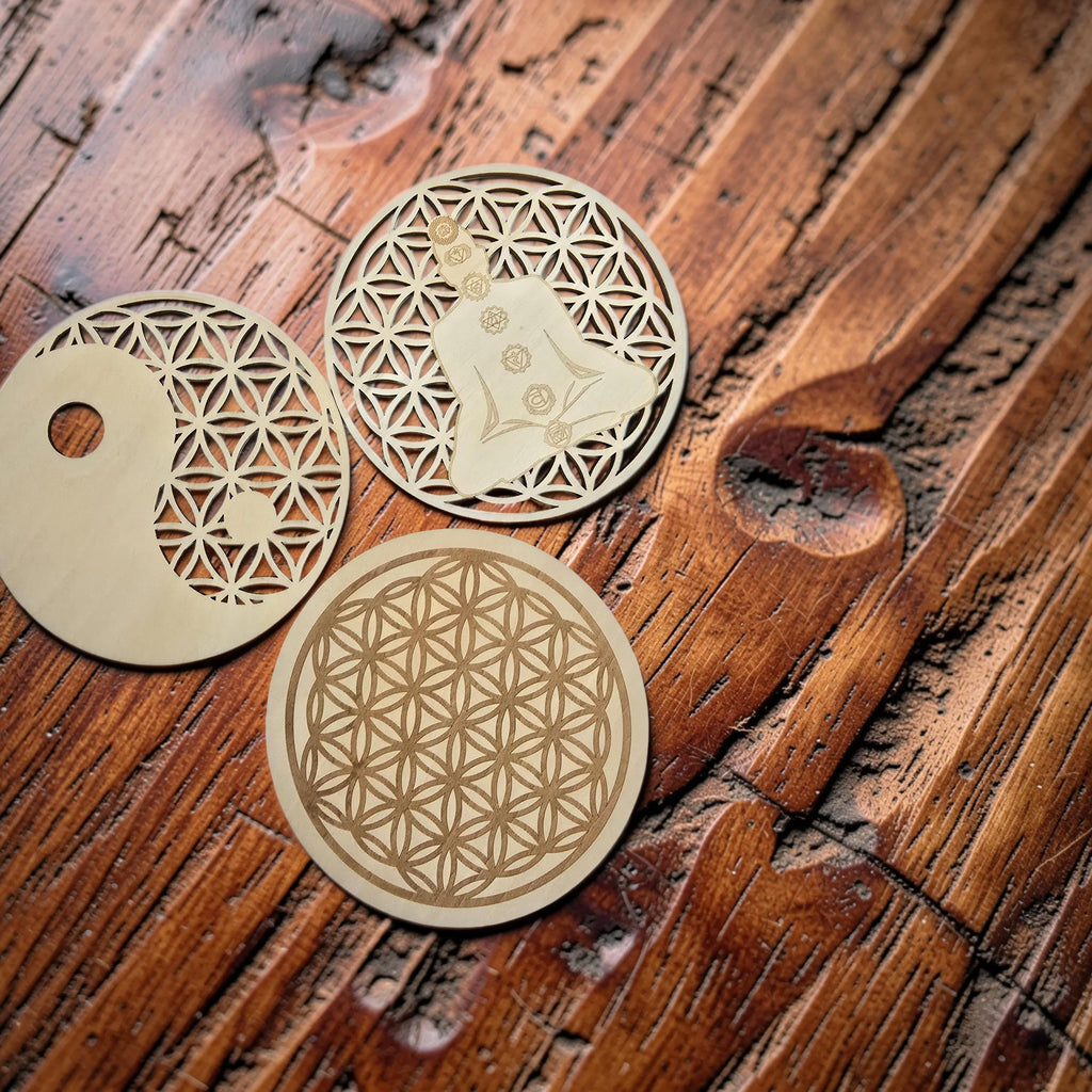 Plaque de Rechargement en Bois – Symboles Sacrés – Ø 10 ou 15 cm