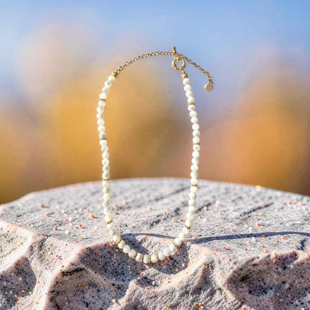 Collier SÉLÉNA Nacre Blanche & Acier Inoxydable Doré | Or et Âme Bijoux