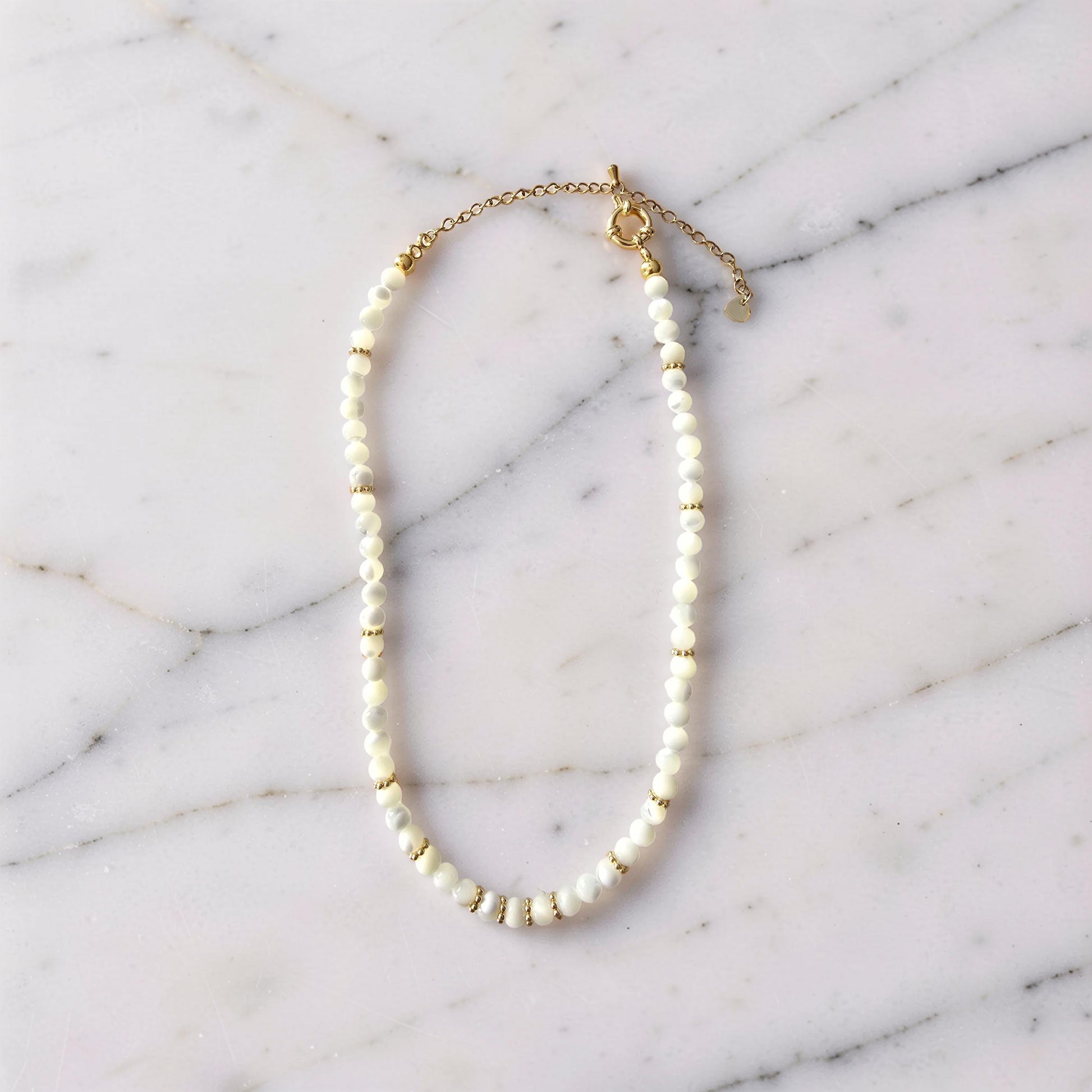 Collier SÉLÉNA Nacre Blanche & Acier Inoxydable Doré | Or et Âme Bijoux