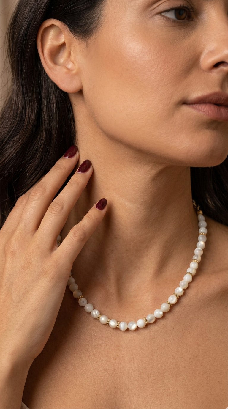 Collier SÉLÉNA Nacre Blanche & Acier Inoxydable Doré | Or et Âme Bijoux