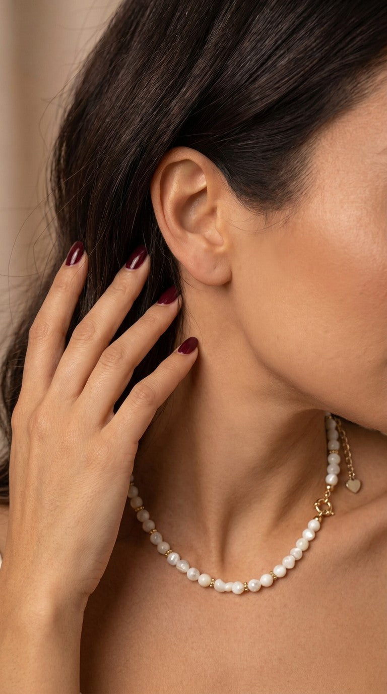 Collier SÉLÉNA Nacre Blanche & Acier Inoxydable Doré | Or et Âme Bijoux