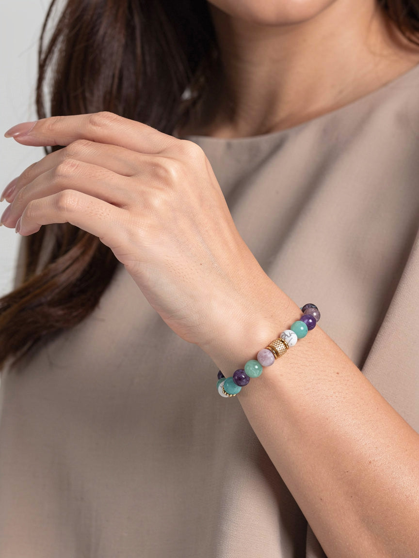 Bracelet Amazonite, Howlite & Lépidolite – Douceur Infinie