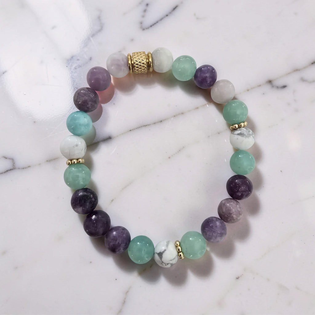 Bracelet Amazonite, Howlite & Lépidolite – Douceur Infinie