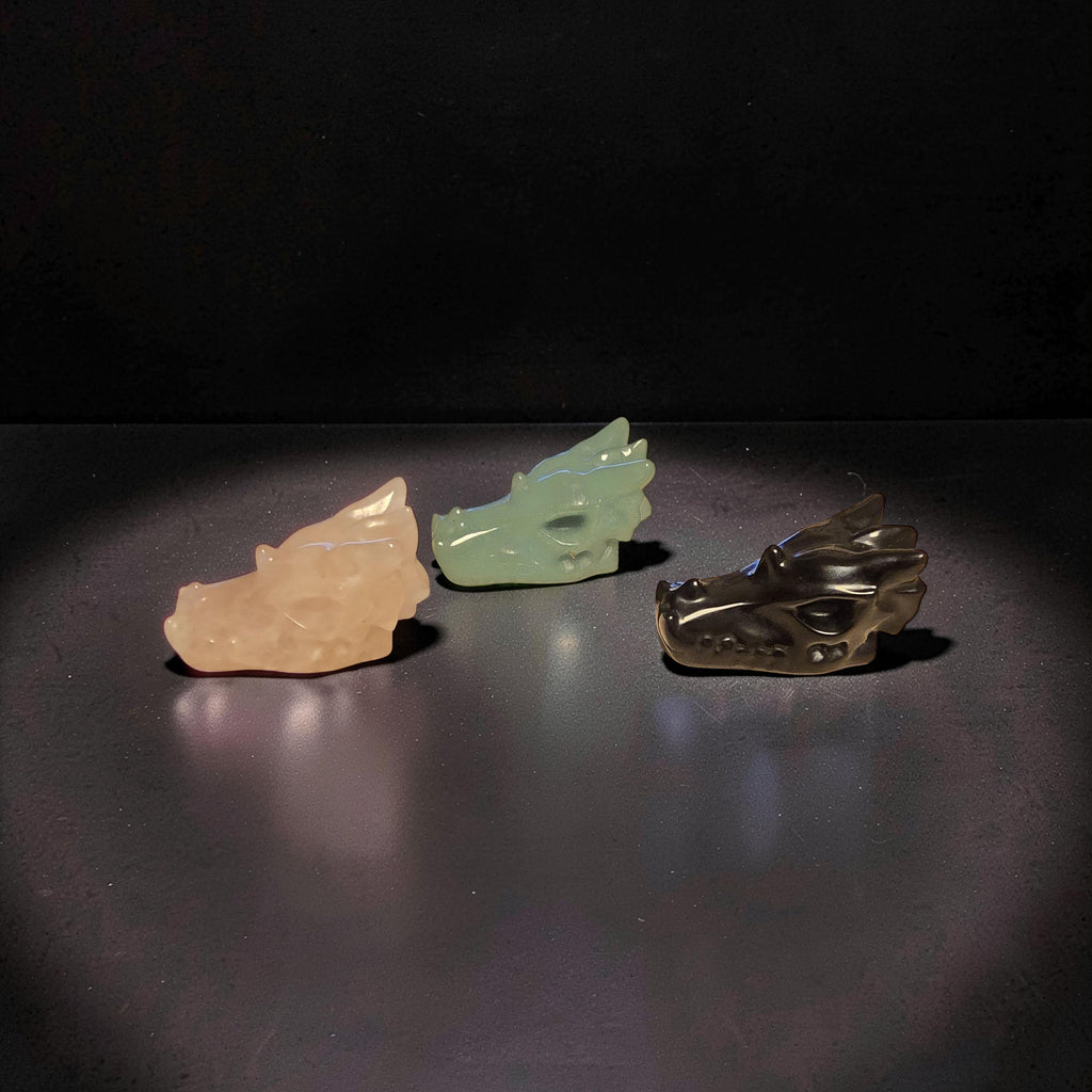 Tête de Dragon en Pierre Naturelle – Quartz Rose, Aventurine Verte ou Obsidienne Noire