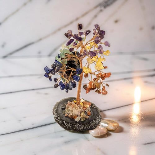 Arbre de Citrine Naturelle ou 7 Chakras – Pétales de Pierre | 12 cm ou 20 cm