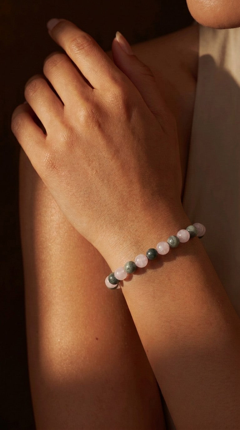 Bracelet Équilibre Sacré – Jaspe Vert & Kunzite
