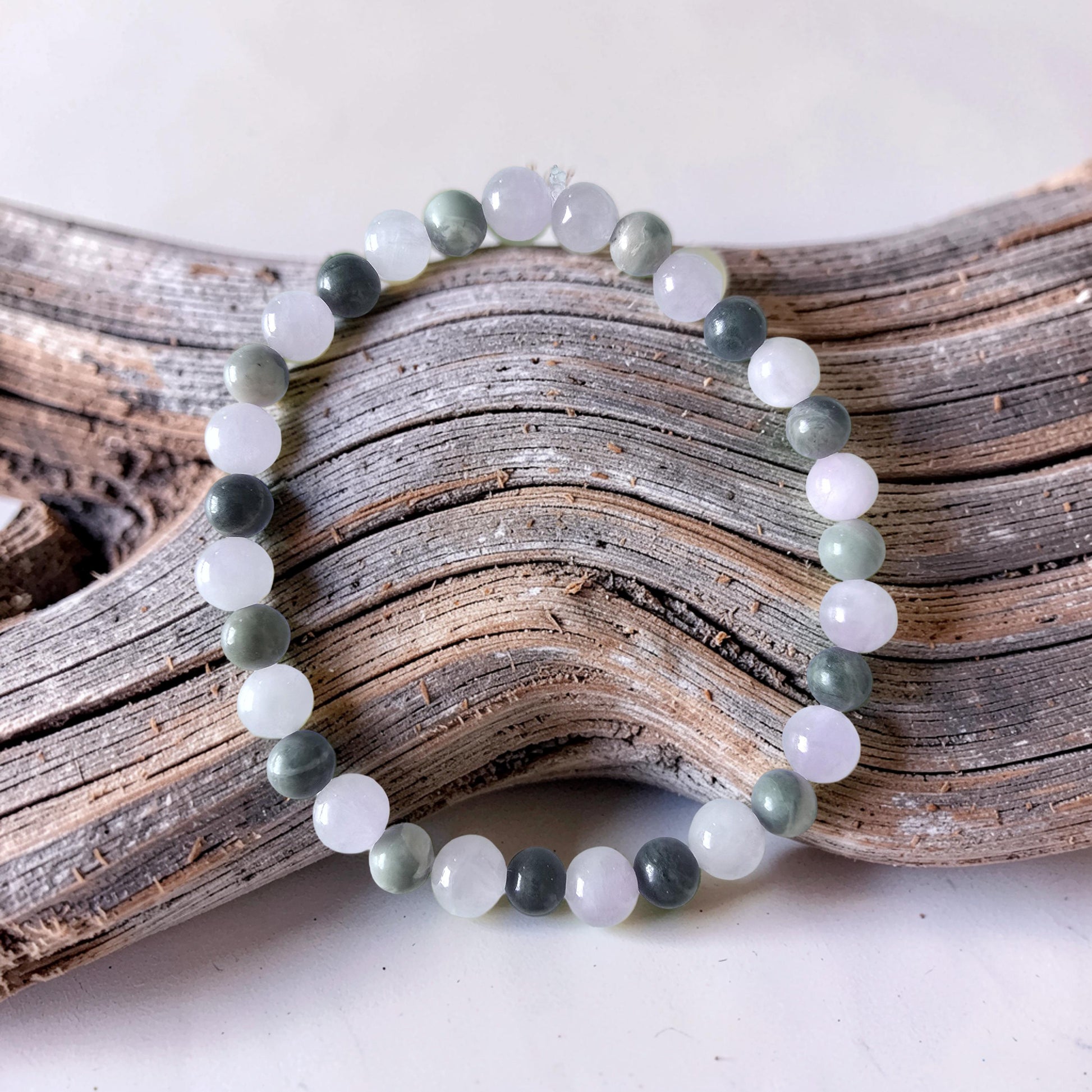 Bracelet Équilibre Sacré – Jaspe Vert & Kunzite