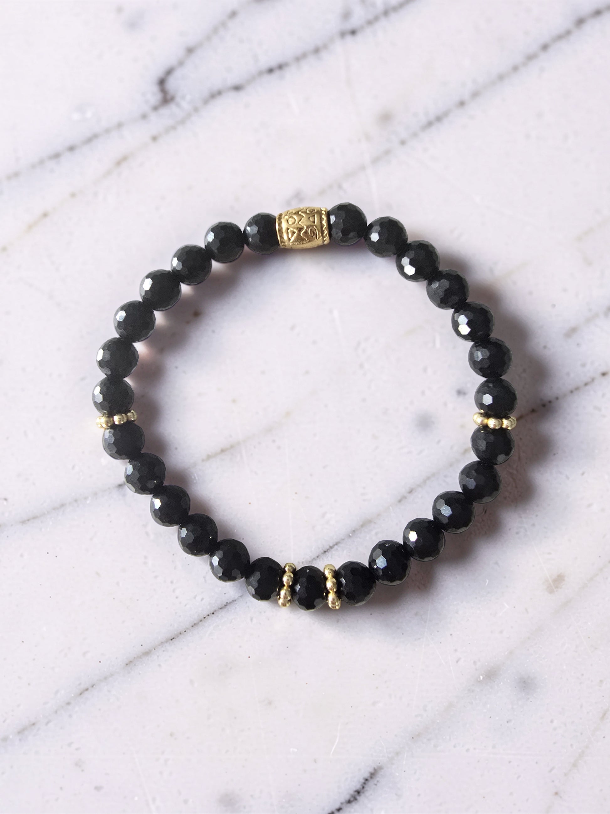Bracelet Bouclier Noir – Obsidienne Noire