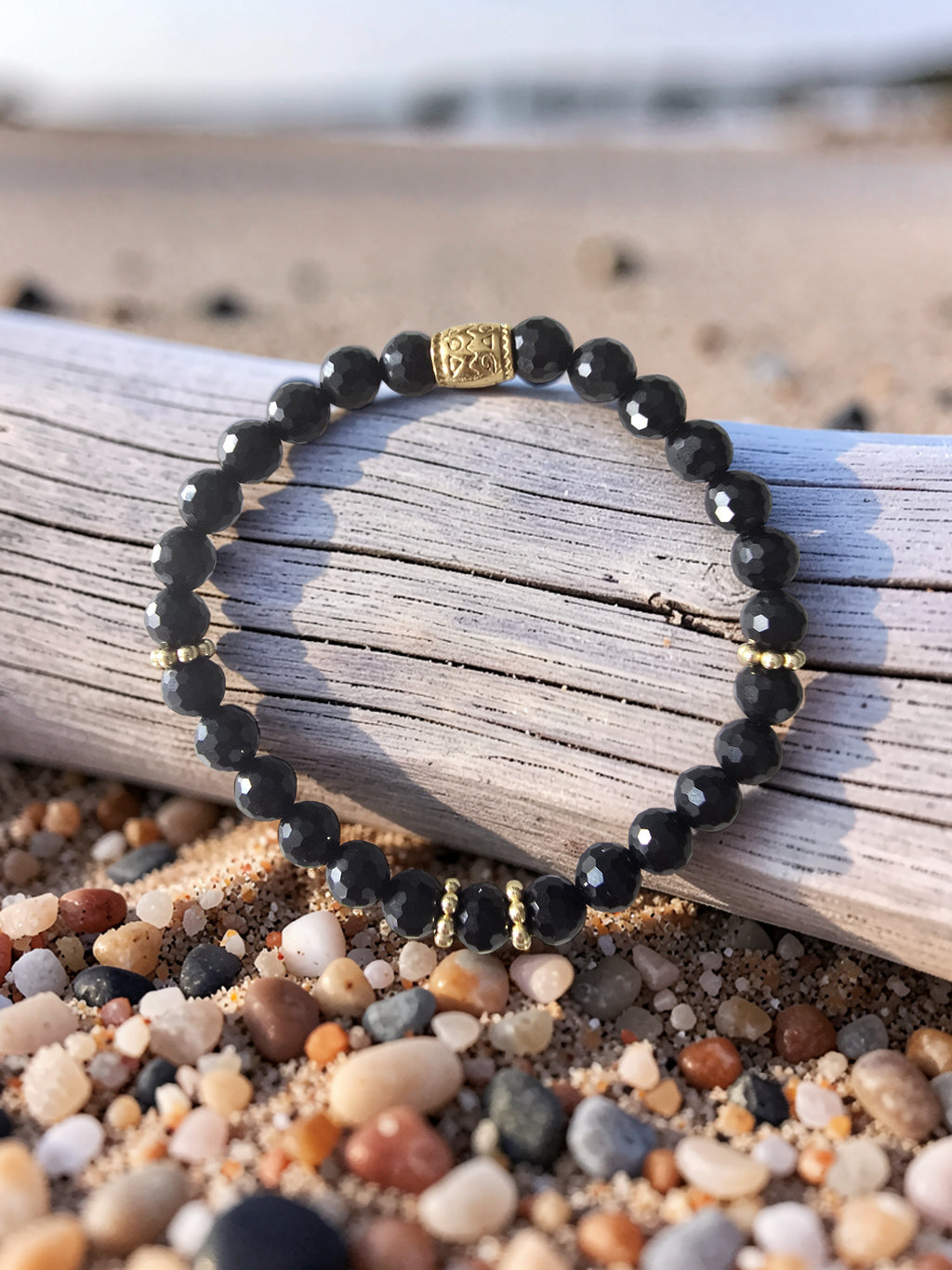 Bracelet Bouclier Noir – Obsidienne Noire