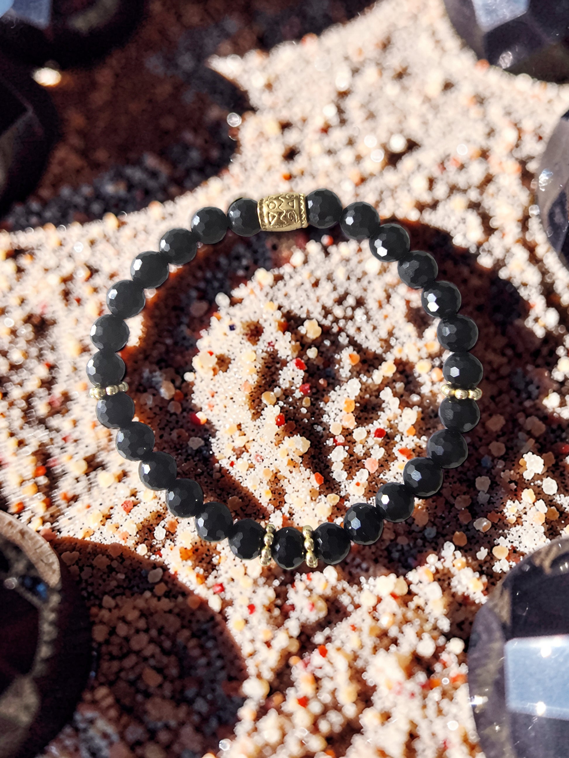 Bracelet Bouclier Noir – Obsidienne Noire