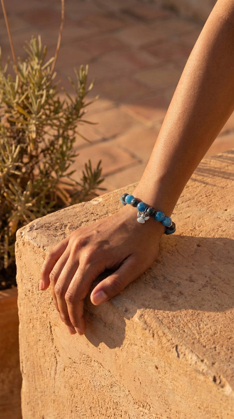 Bracelet Vision Céleste – Séraphinite & Apatite Bleue