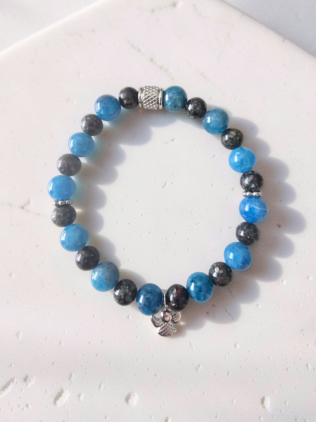 Bracelet Vision Céleste – Séraphinite & Apatite Bleue