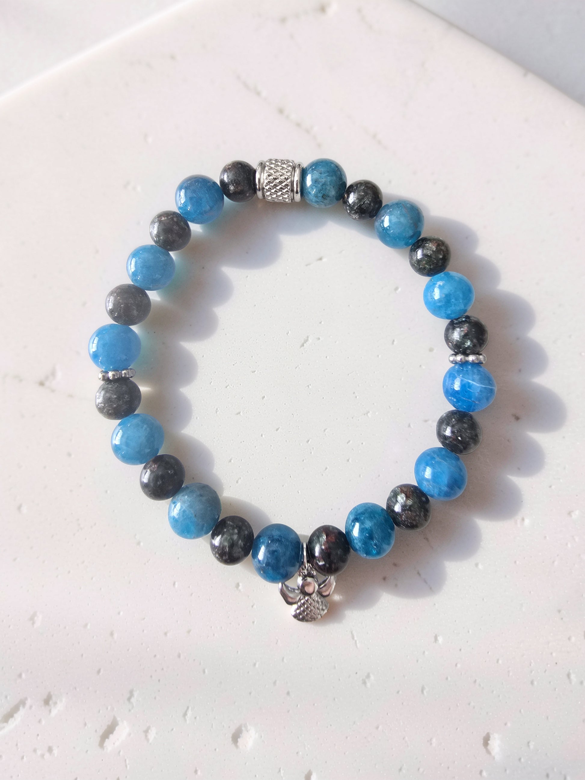 Bracelet Vision Céleste – Séraphinite & Apatite Bleue