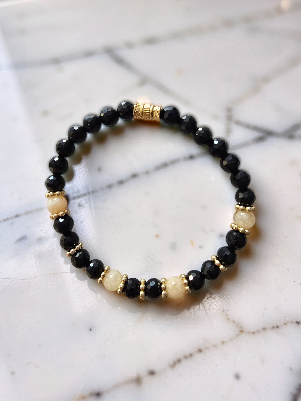 Bracelet Lumière Noire & Solaire – Obsidienne Facettée & Citrine