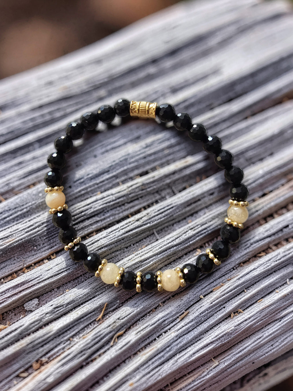 Bracelet Lumière Noire & Solaire – Obsidienne Facettée & Citrine