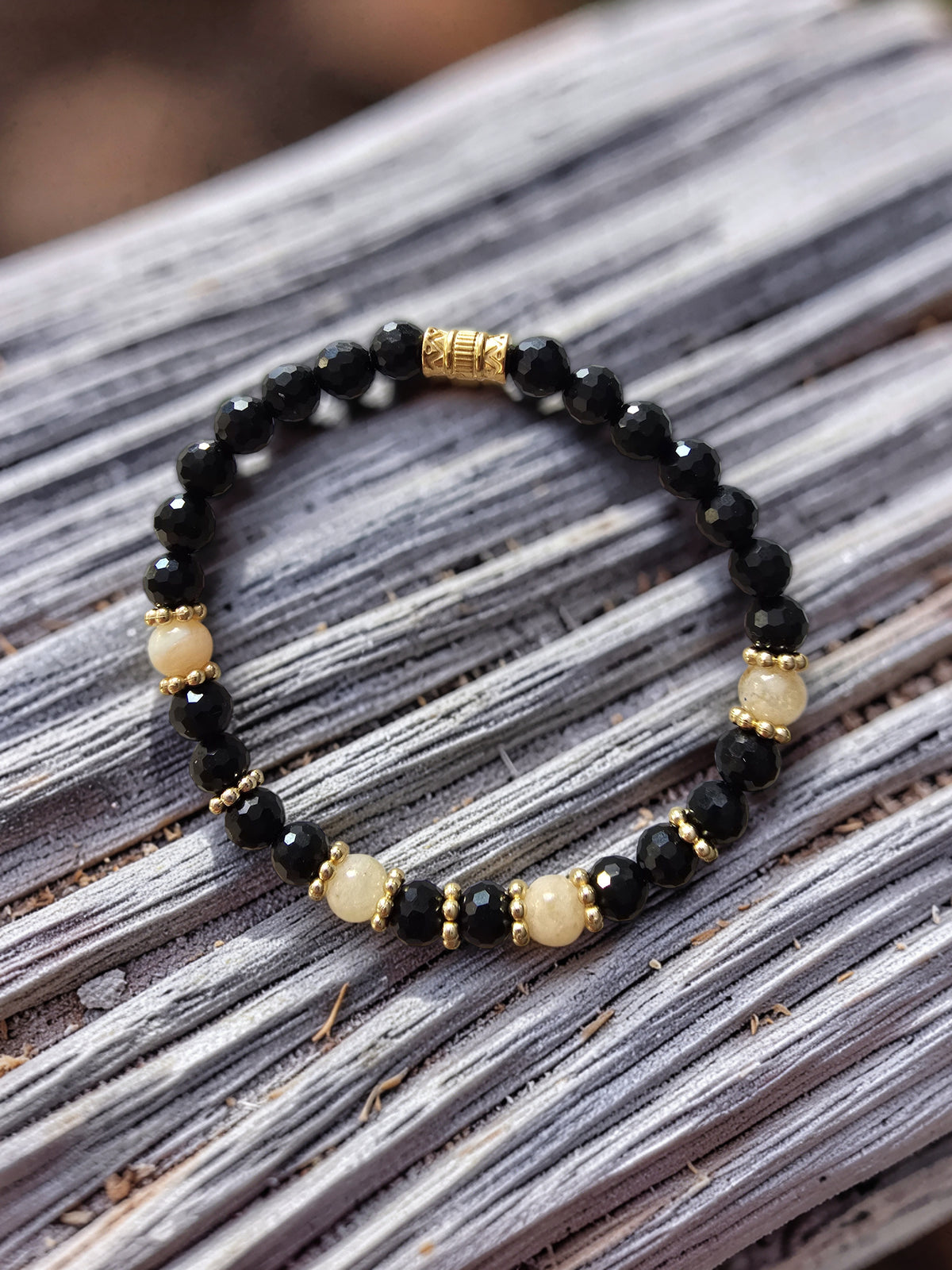 Bracelet Lumière Noire & Solaire – Obsidienne Facettée & Citrine