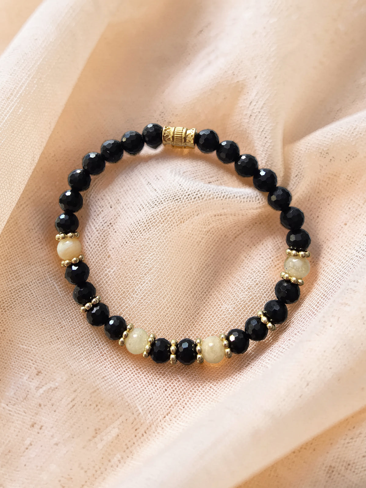 Bracelet Lumière Noire & Solaire – Obsidienne Facettée & Citrine