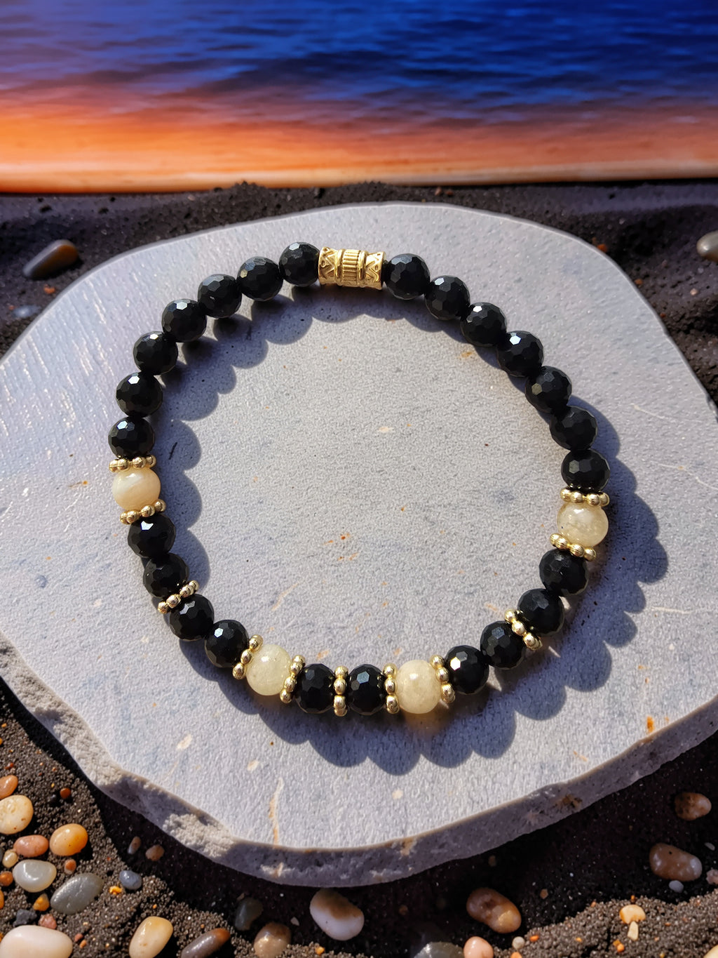 Bracelet Lumière Noire & Solaire – Obsidienne Facettée & Citrine