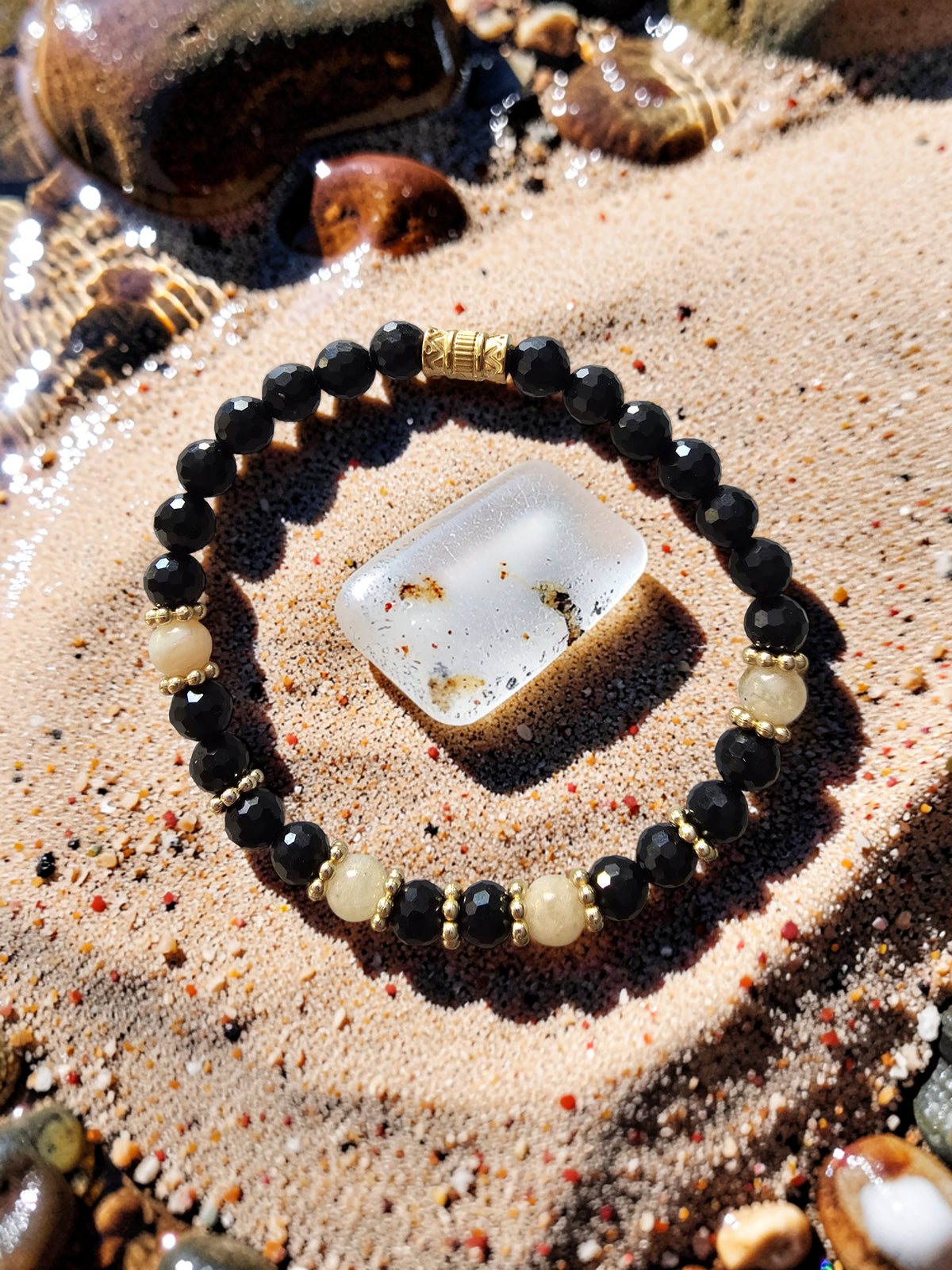 Bracelet Lumière Noire & Solaire – Obsidienne Facettée & Citrine