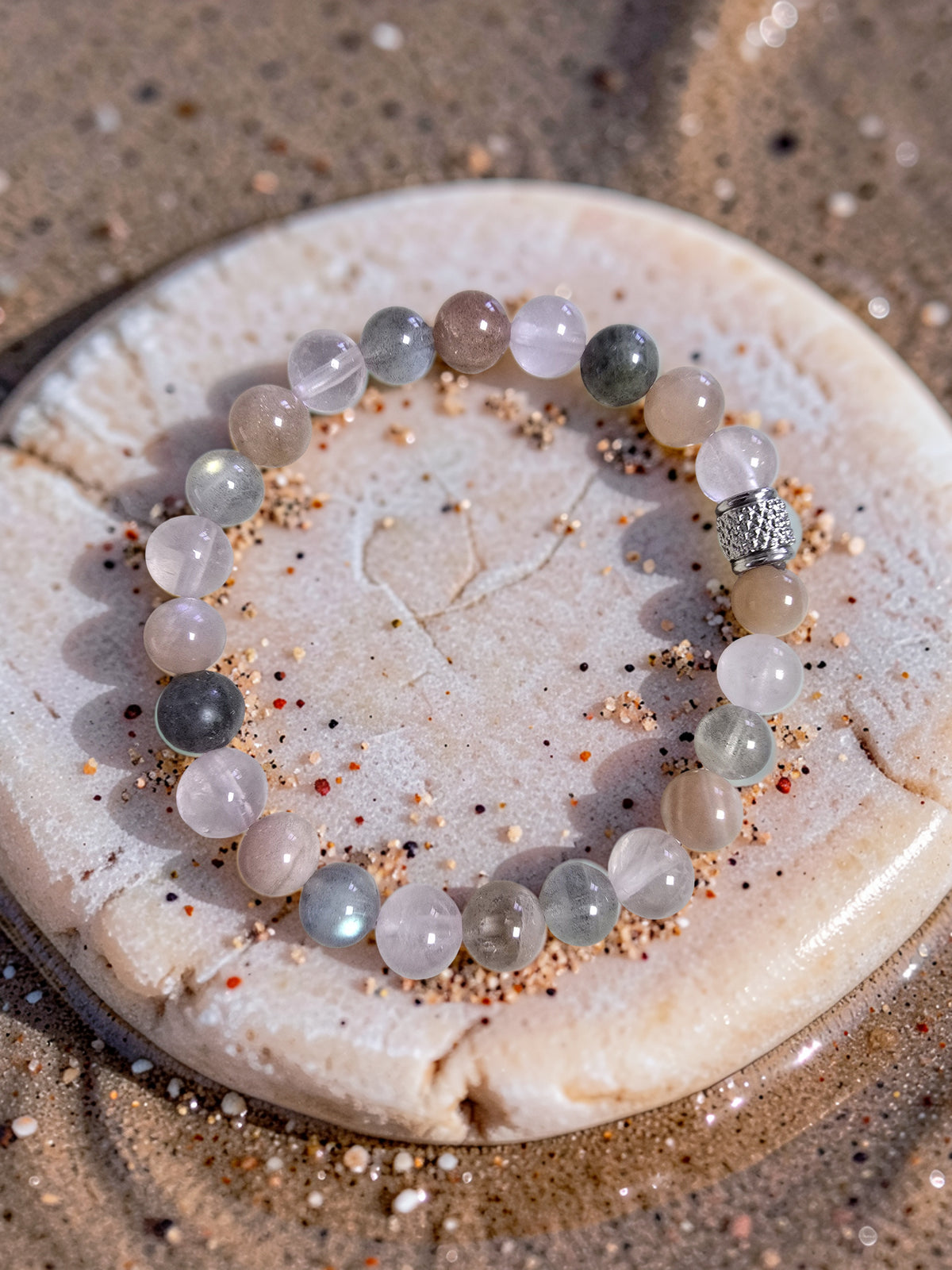 Bracelet Lumière Intérieure – Quartz Rose, Pierre de Lune Orangée & Labradorite