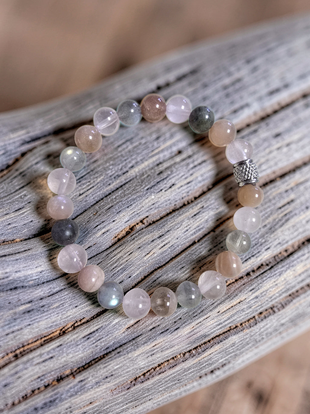 Bracelet Lumière Intérieure – Quartz Rose, Pierre de Lune Orangée & Labradorite