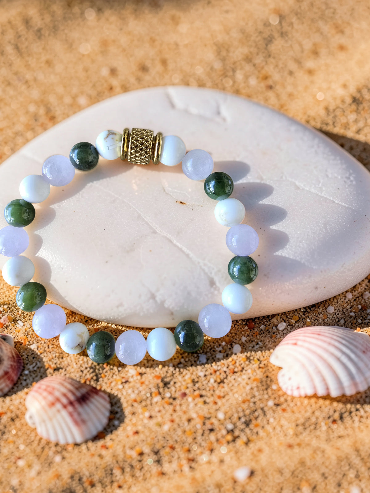 Bracelet Sérénité Profonde – Jade Néphrite, Kunzite & Magnésite