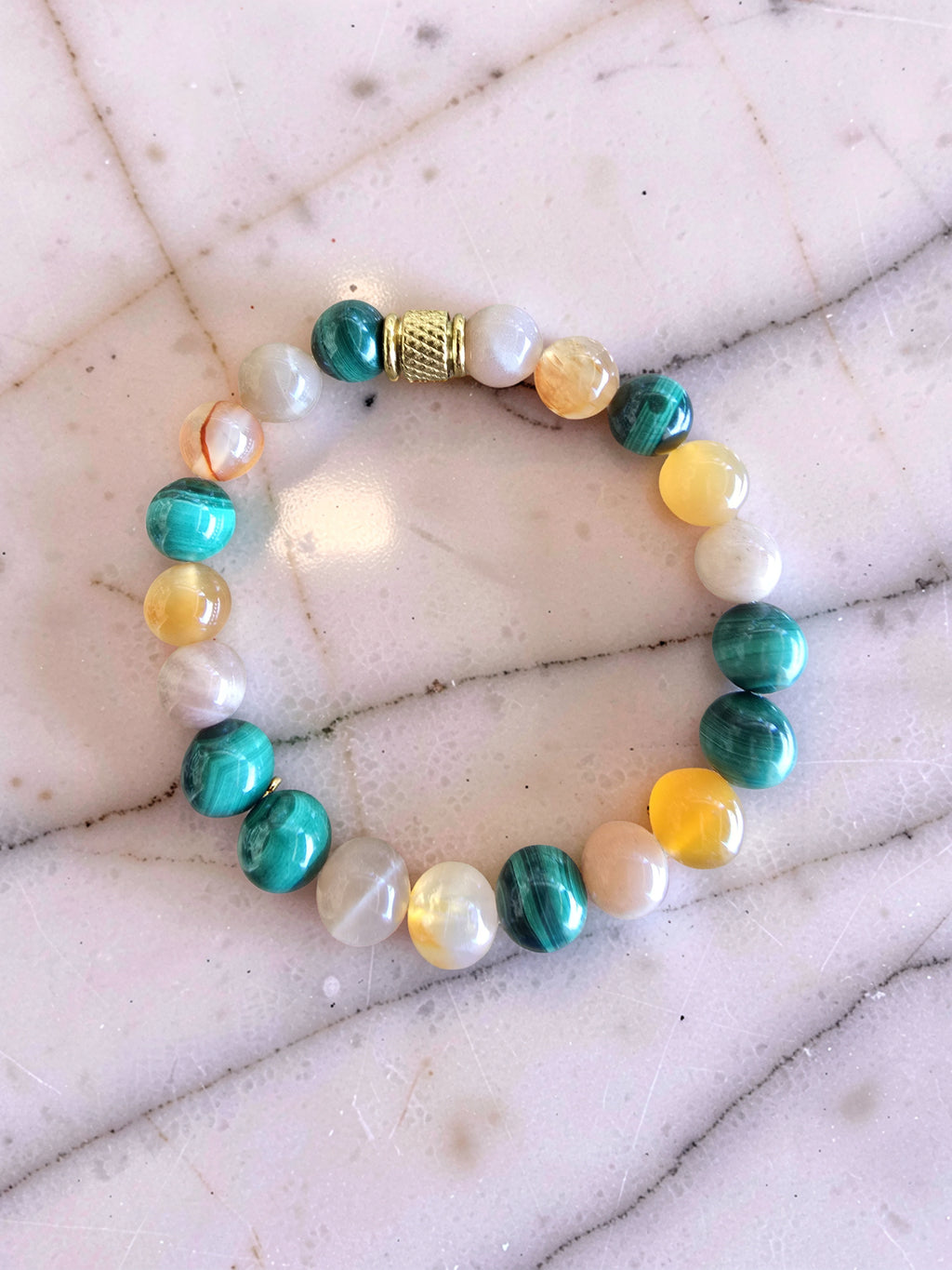 Bracelet Lithothérapie Endômétriose – Malachite, Pierre de Lune & Cornaline