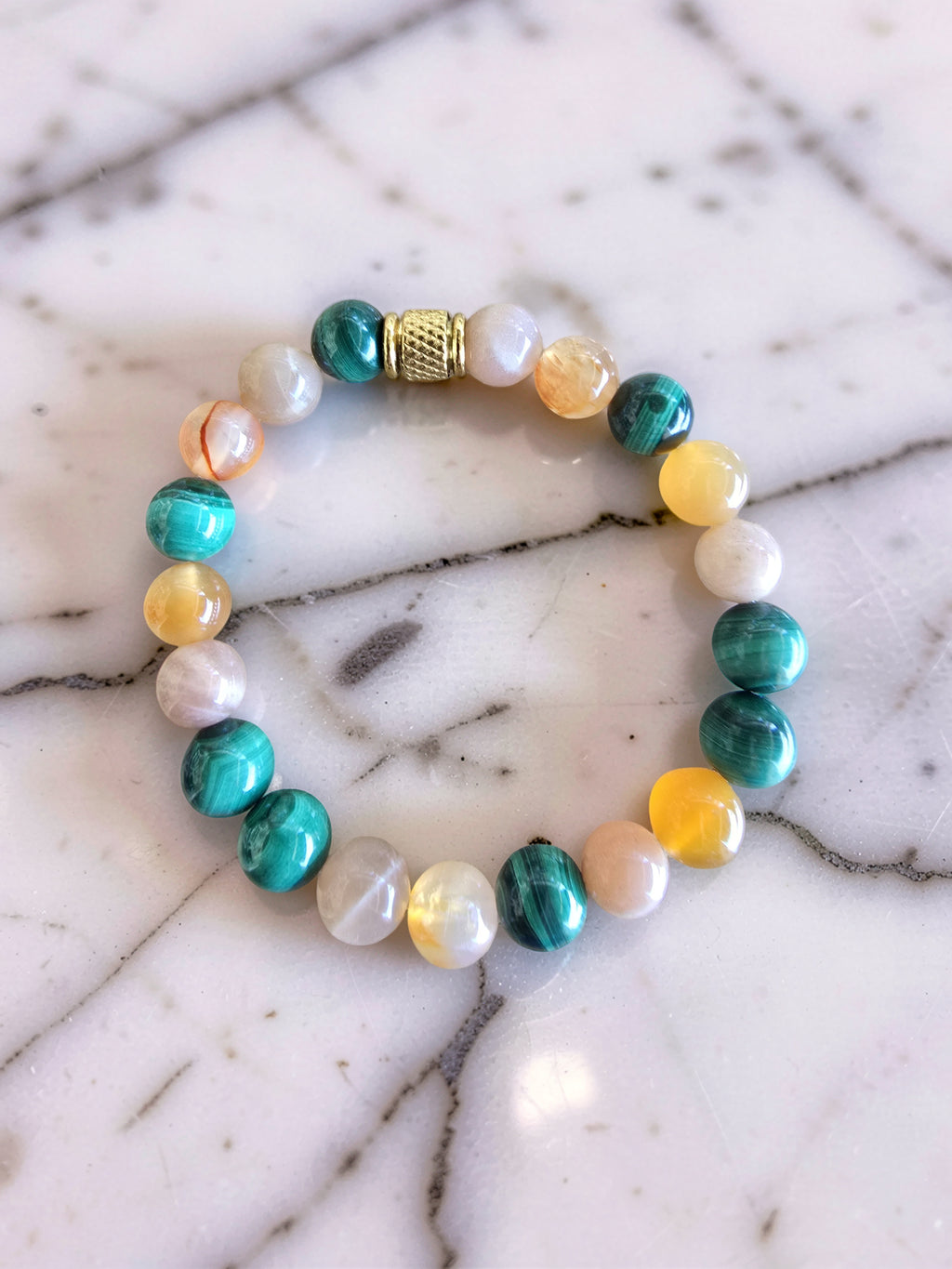 Bracelet Lithothérapie Endômétriose – Malachite, Pierre de Lune & Cornaline