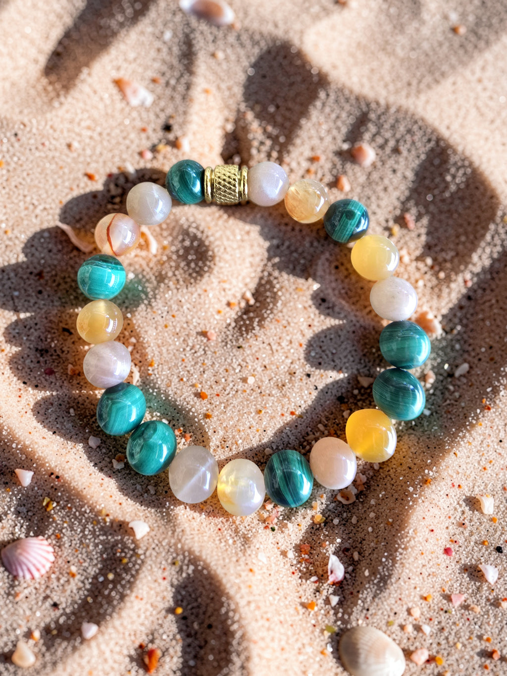 Bracelet Lithothérapie Endômétriose – Malachite, Pierre de Lune & Cornaline