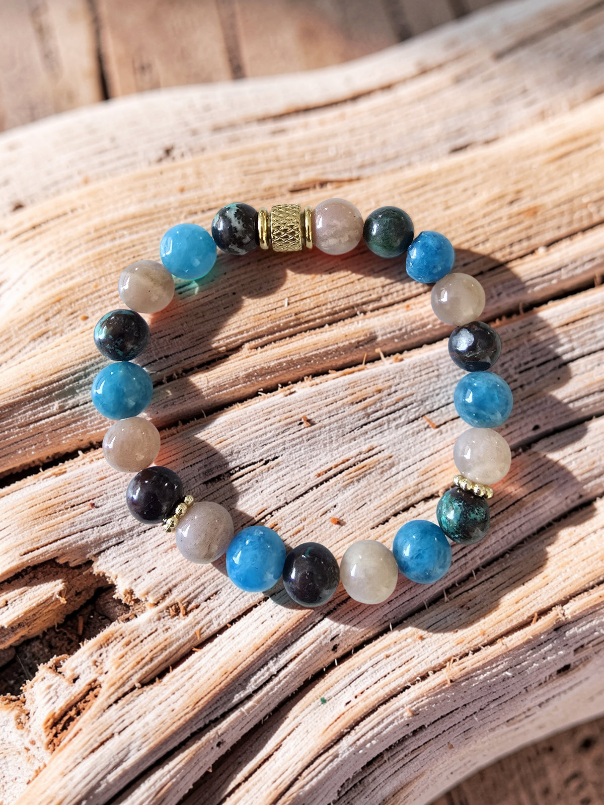 Bracelet Ménopause – Apatite, Pierre de Lune & Chrysocolle