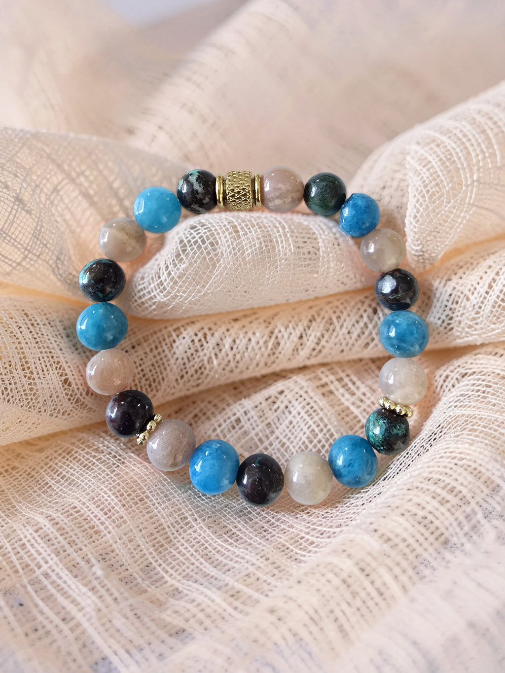 Bracelet Ménopause – Apatite, Pierre de Lune & Chrysocolle