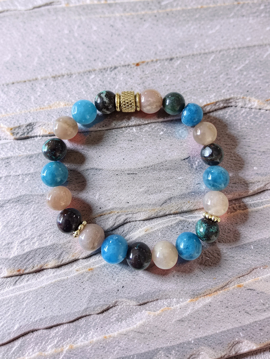 Bracelet Ménopause – Apatite, Pierre de Lune & Chrysocolle