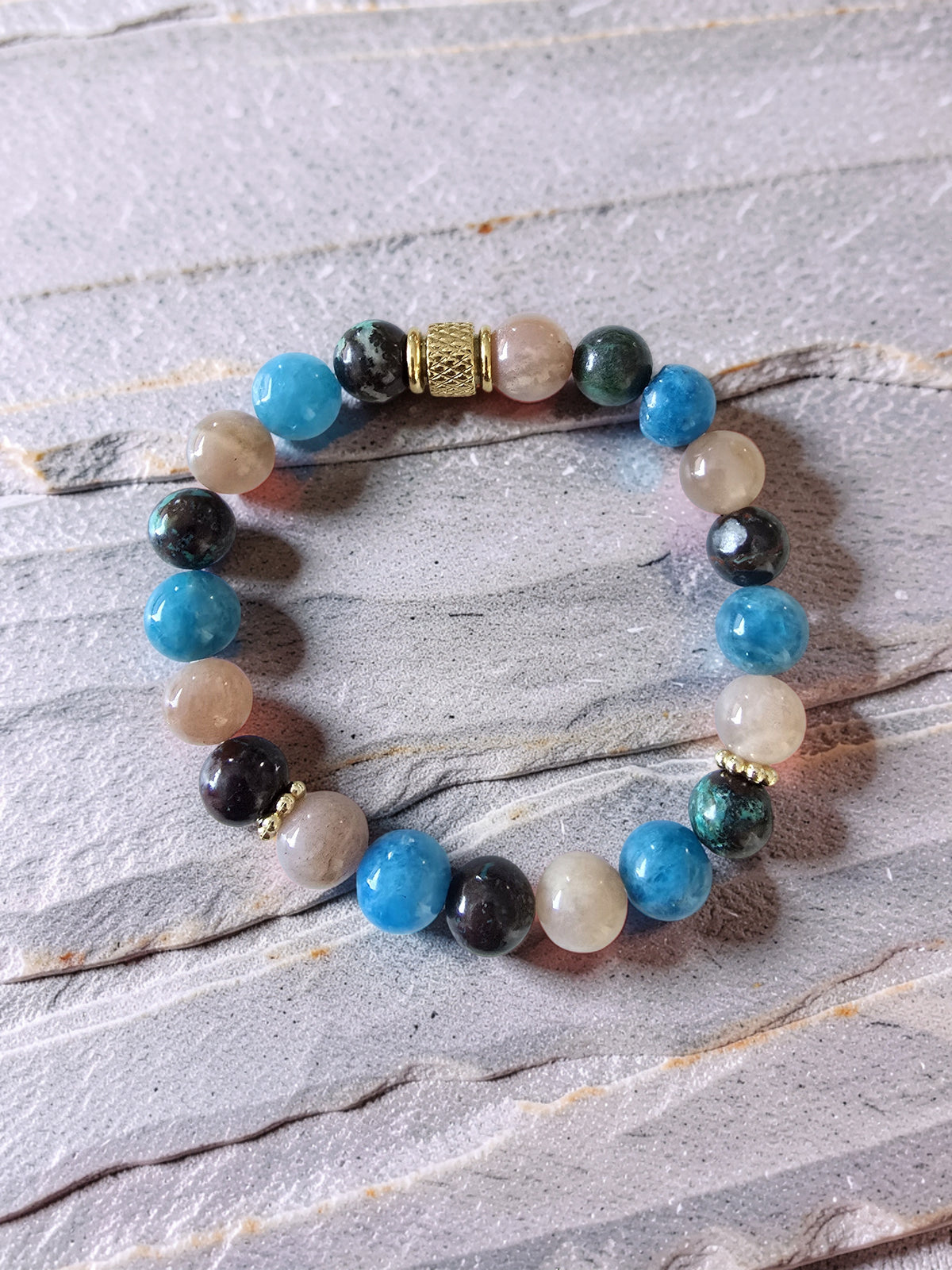 Bracelet Ménopause – Apatite, Pierre de Lune & Chrysocolle