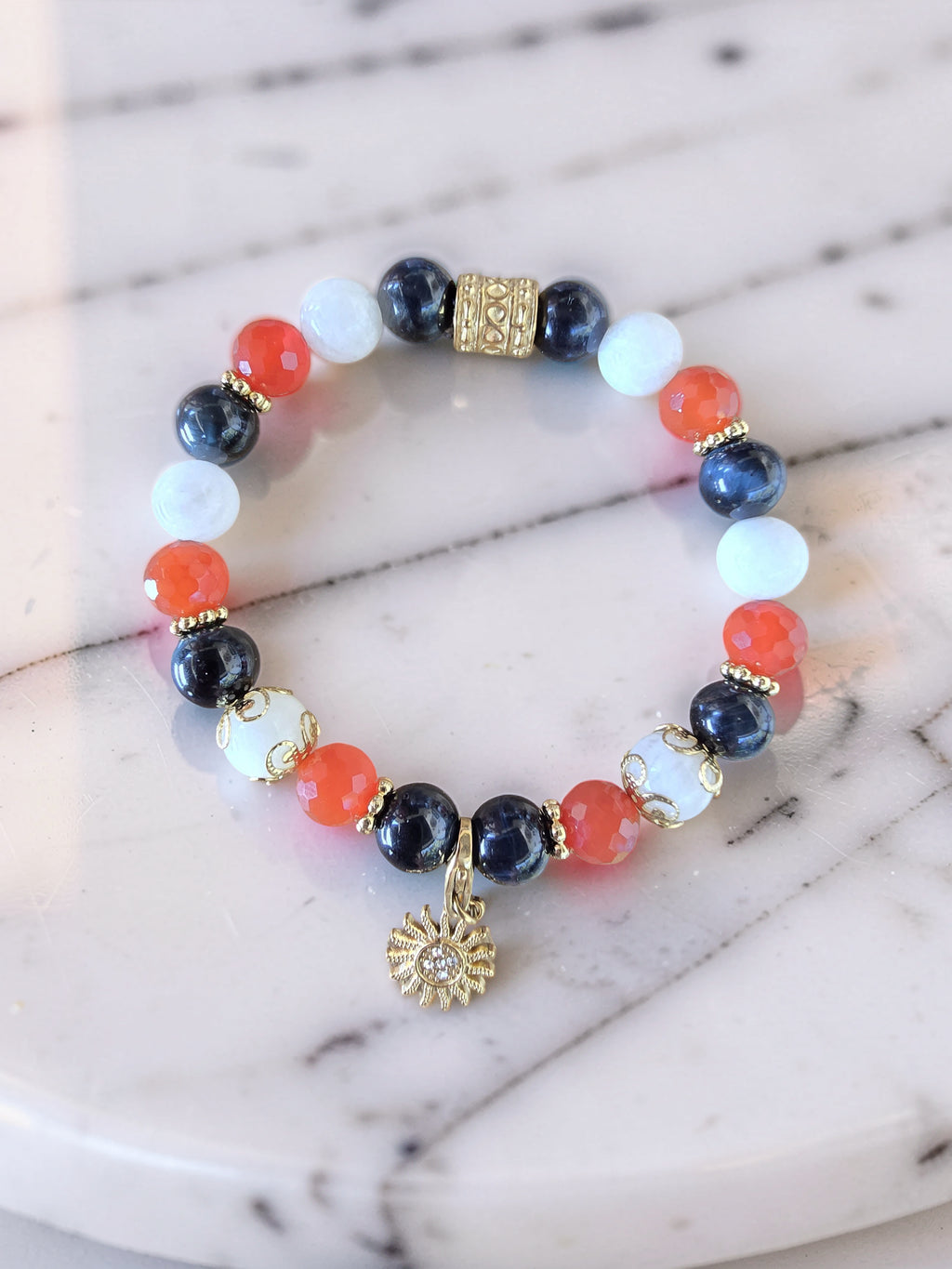 Bracelet Trio Vision • Péristérite, Œil de Faucon & Cornaline