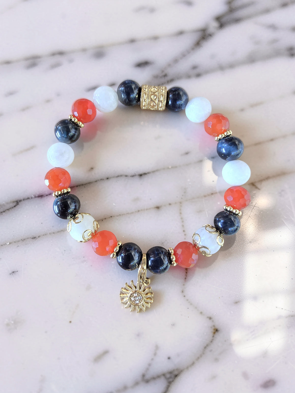 Bracelet Trio Vision • Péristérite, Œil de Faucon & Cornaline