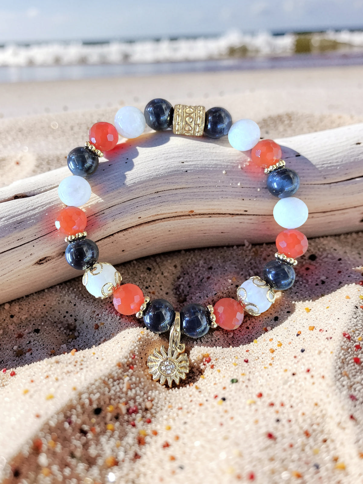 Bracelet Trio Vision • Péristérite, Œil de Faucon & Cornaline