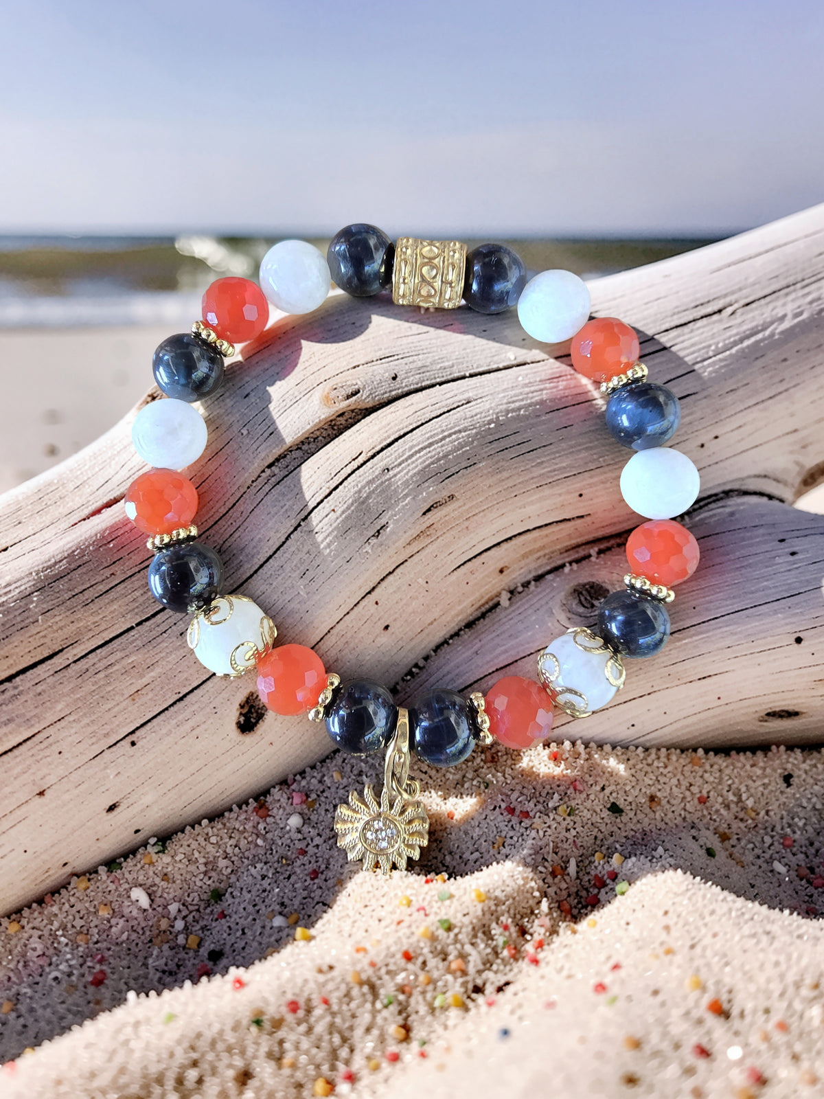 Bracelet Trio Vision • Péristérite, Œil de Faucon & Cornaline