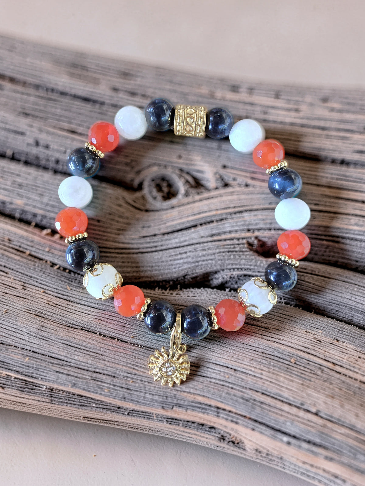Bracelet Trio Vision • Péristérite, Œil de Faucon & Cornaline
