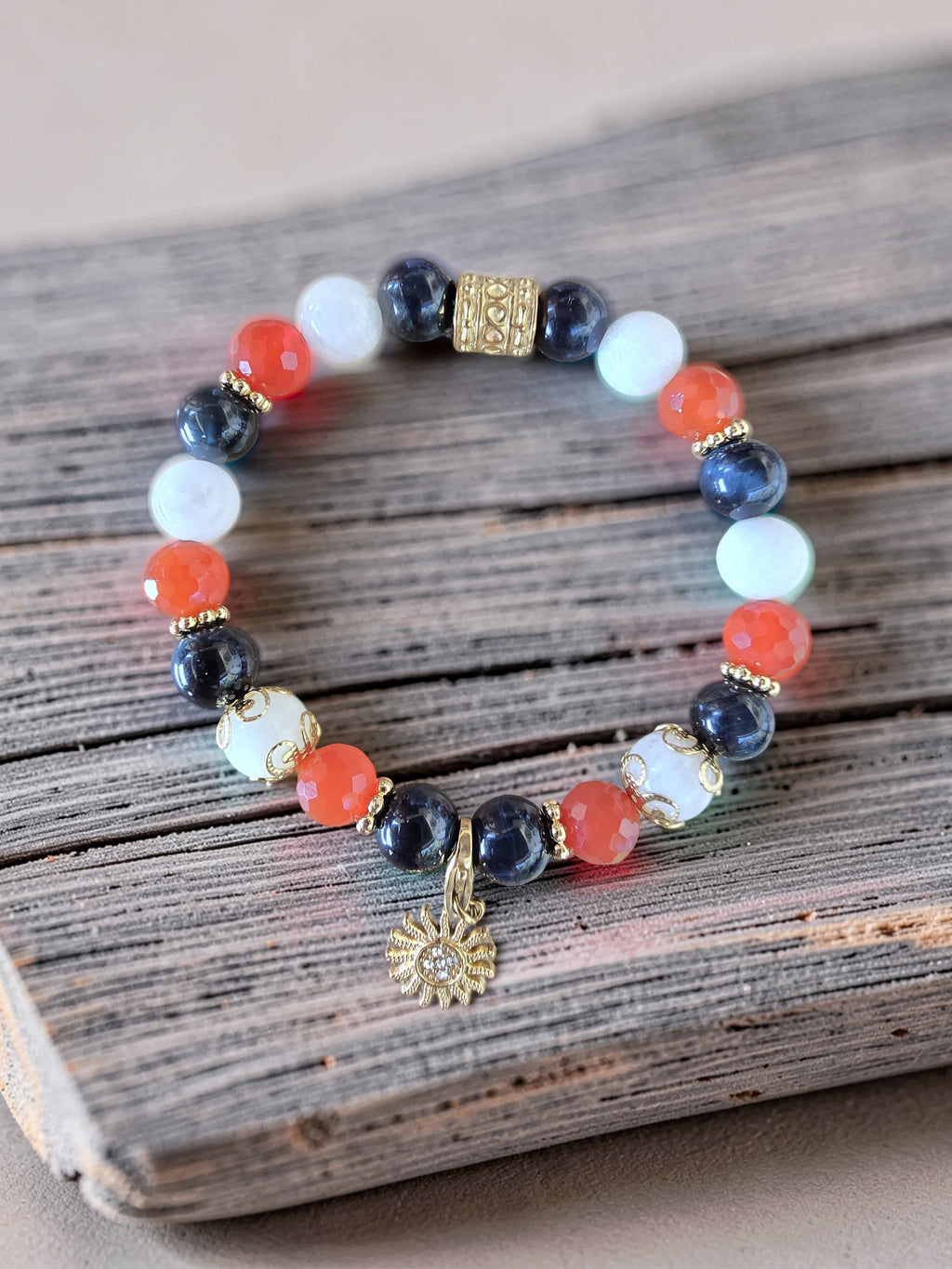 Bracelet Trio Vision • Péristérite, Œil de Faucon & Cornaline