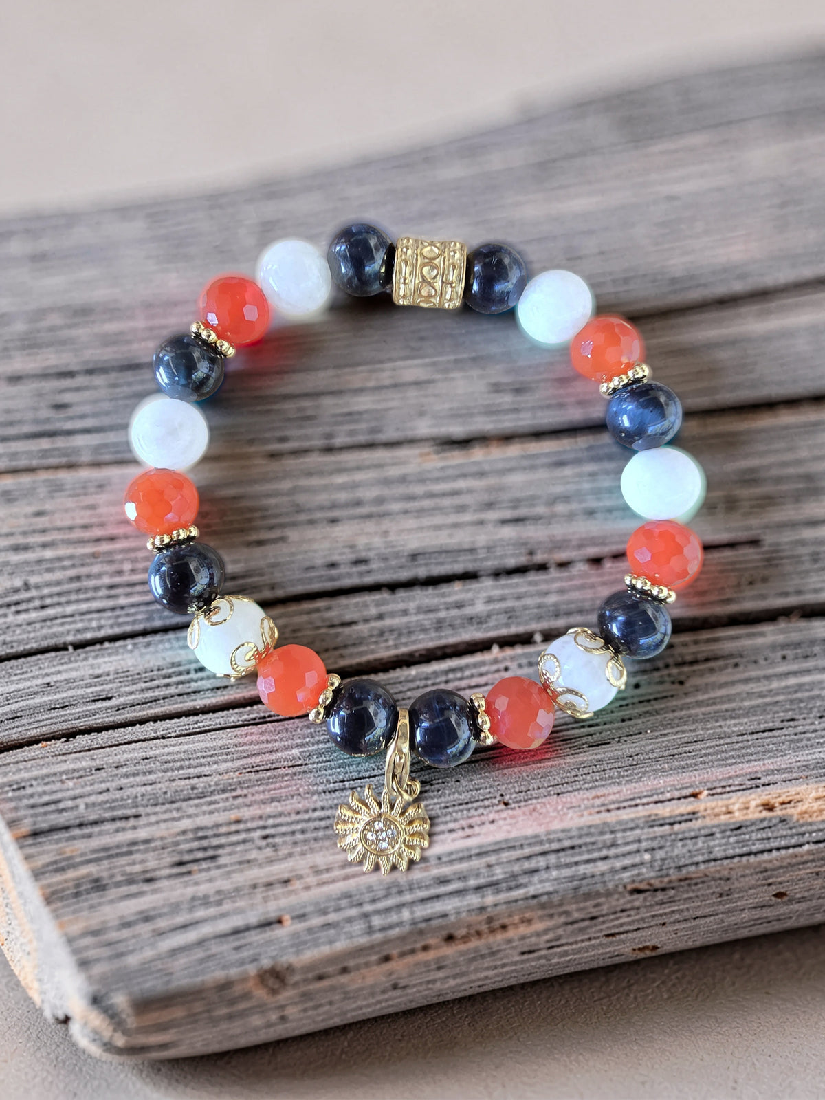 Bracelet Trio Vision • Péristérite, Œil de Faucon & Cornaline