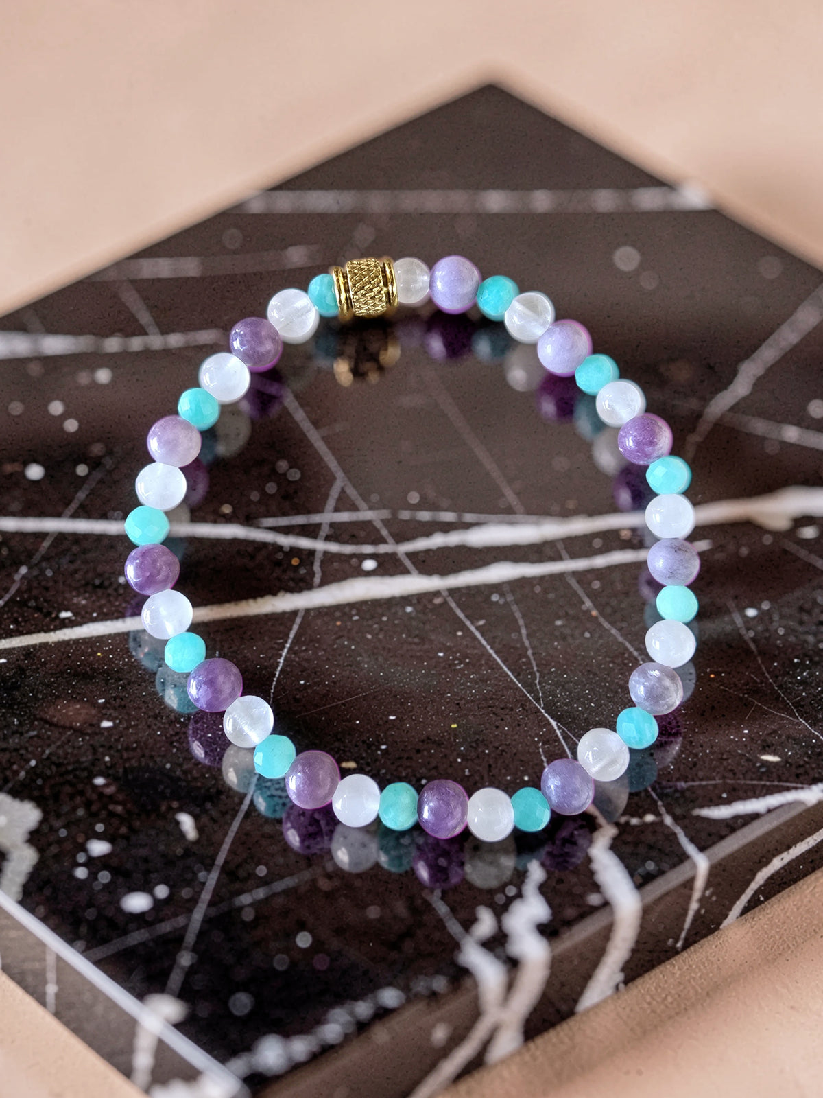 Bracelet Douceur Infinie • Lépidolite, Amazonite & Quartz Rose