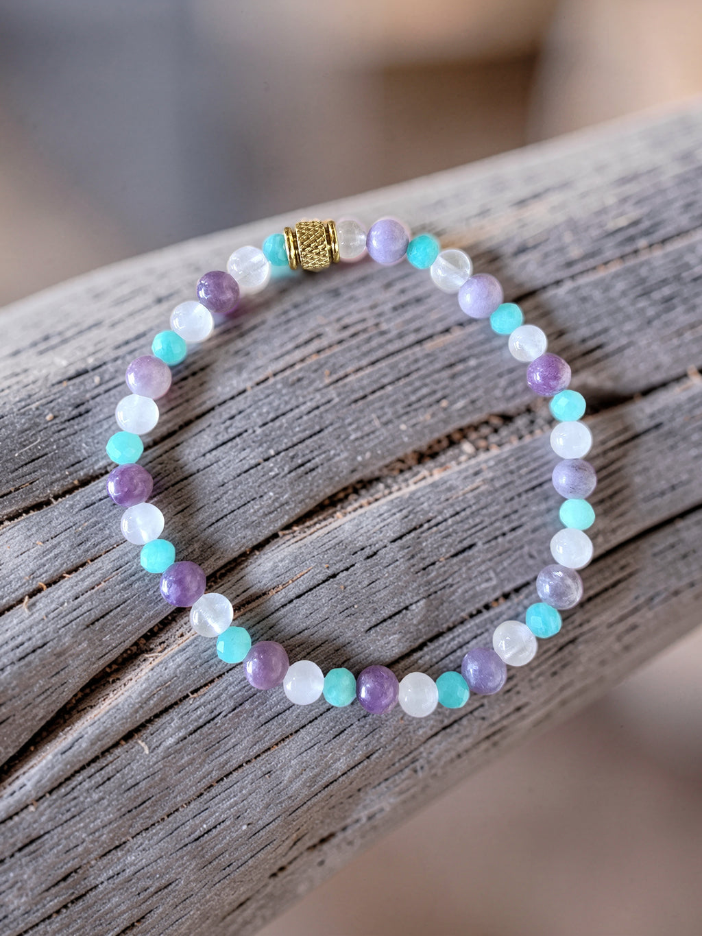 Bracelet Douceur Infinie • Lépidolite, Amazonite & Quartz Rose