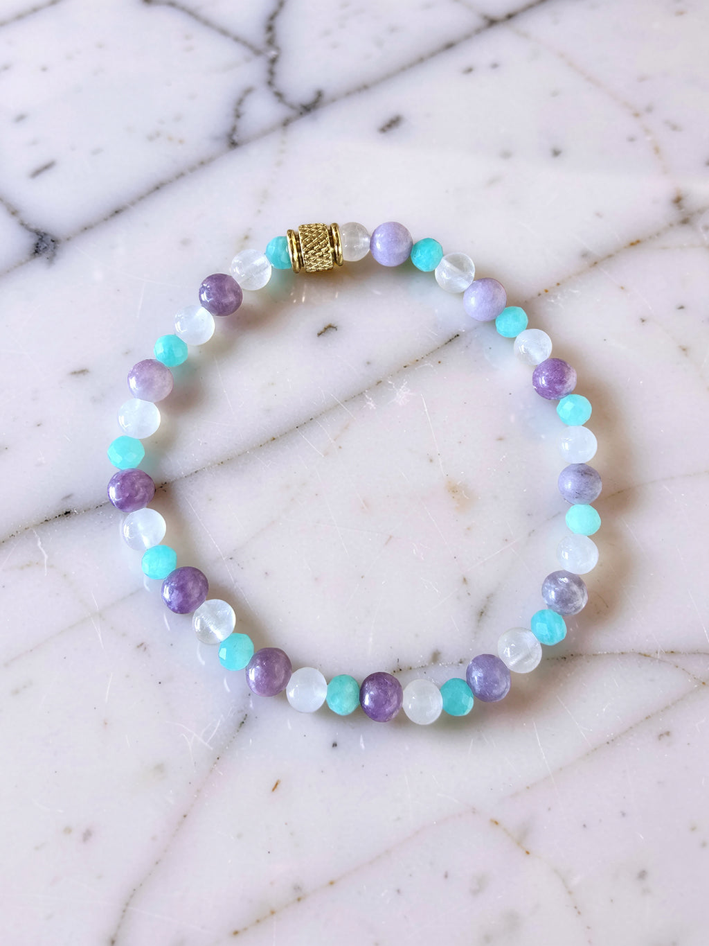 Bracelet Douceur Infinie • Lépidolite, Amazonite & Quartz Rose