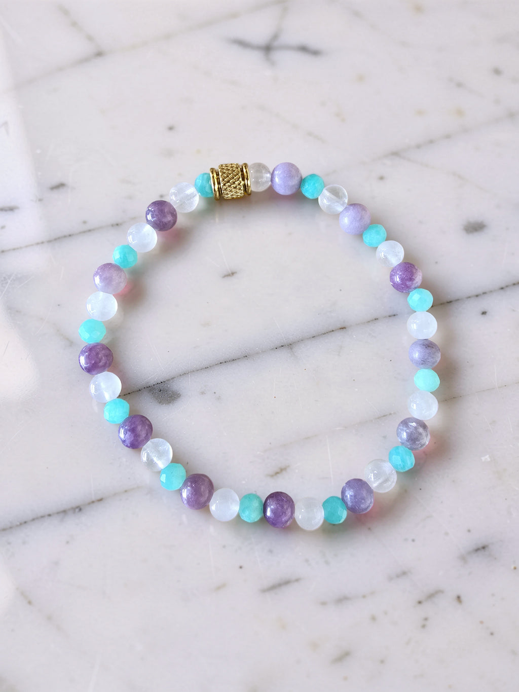 Bracelet Douceur Infinie • Lépidolite, Amazonite & Quartz Rose