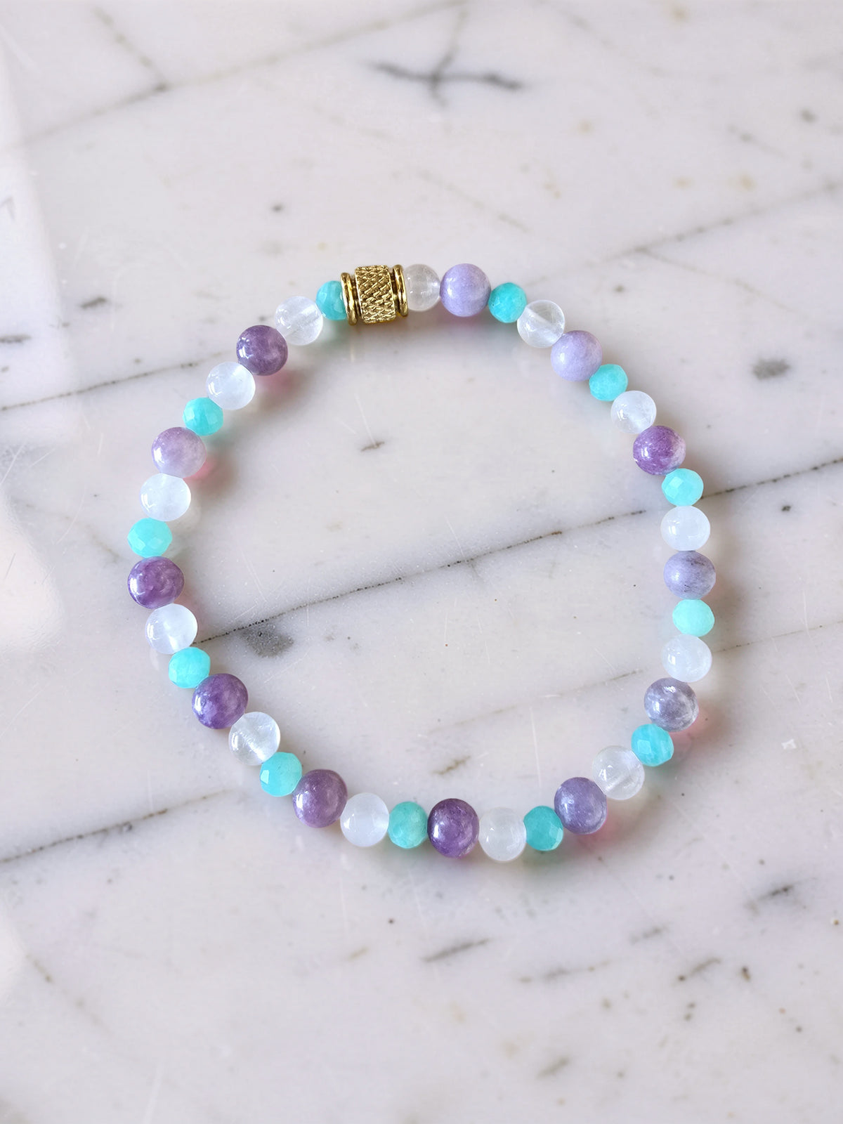 Bracelet Douceur Infinie • Lépidolite, Amazonite & Quartz Rose
