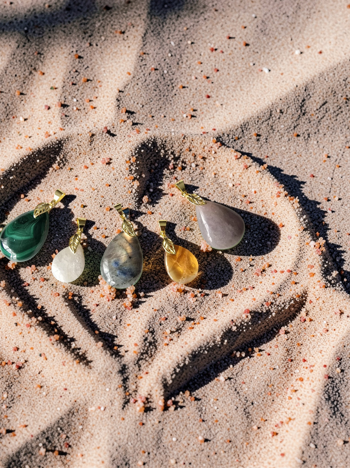 Pendentif en pierre naturelle au choix · Quartz rose, Labradorite, Malachite, Citrine ou Pierre de lune