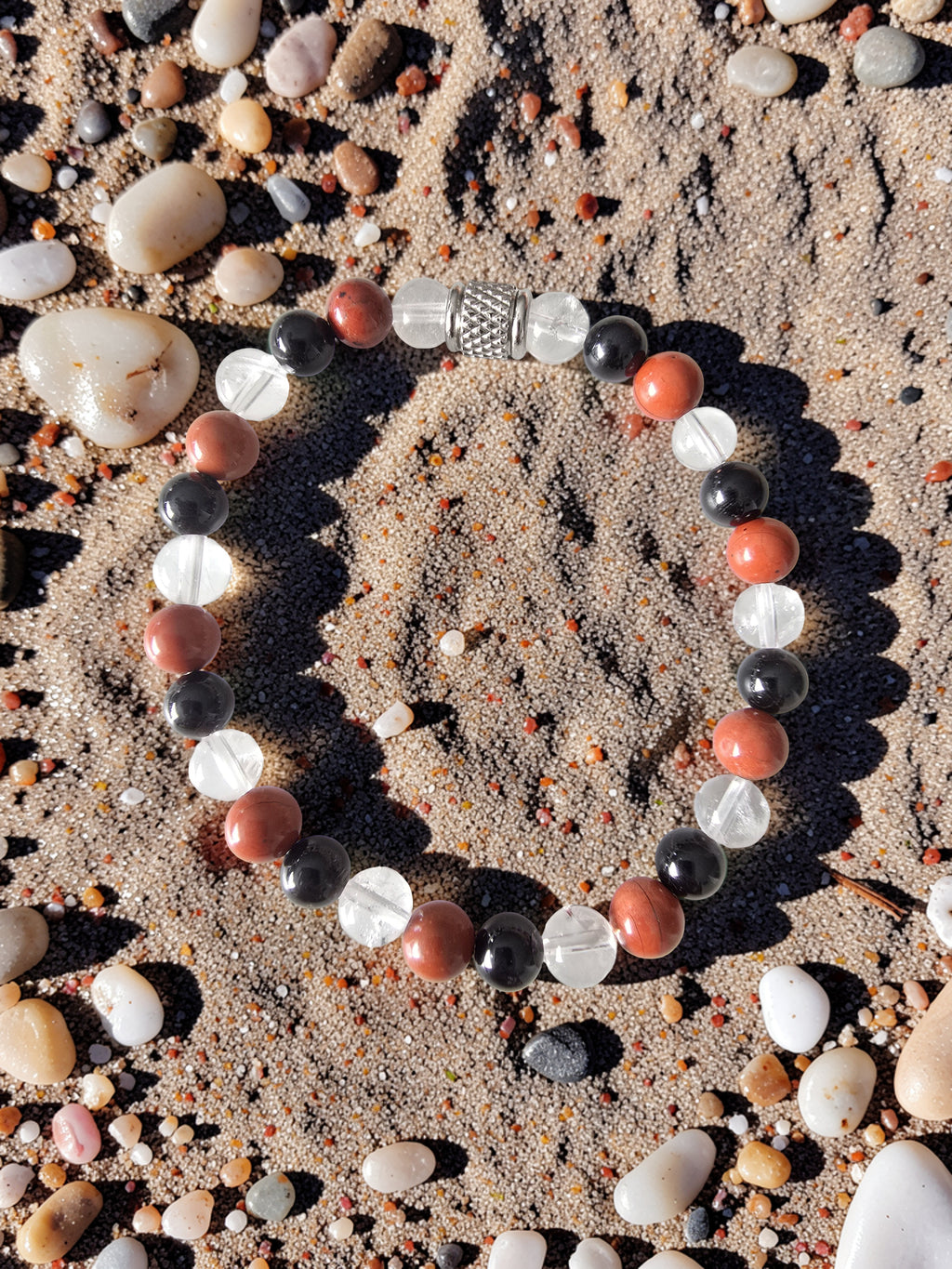 Bracelet Force & Équilibre – Jaspe Rouge, Cristal de Roche & Tourmaline Noire