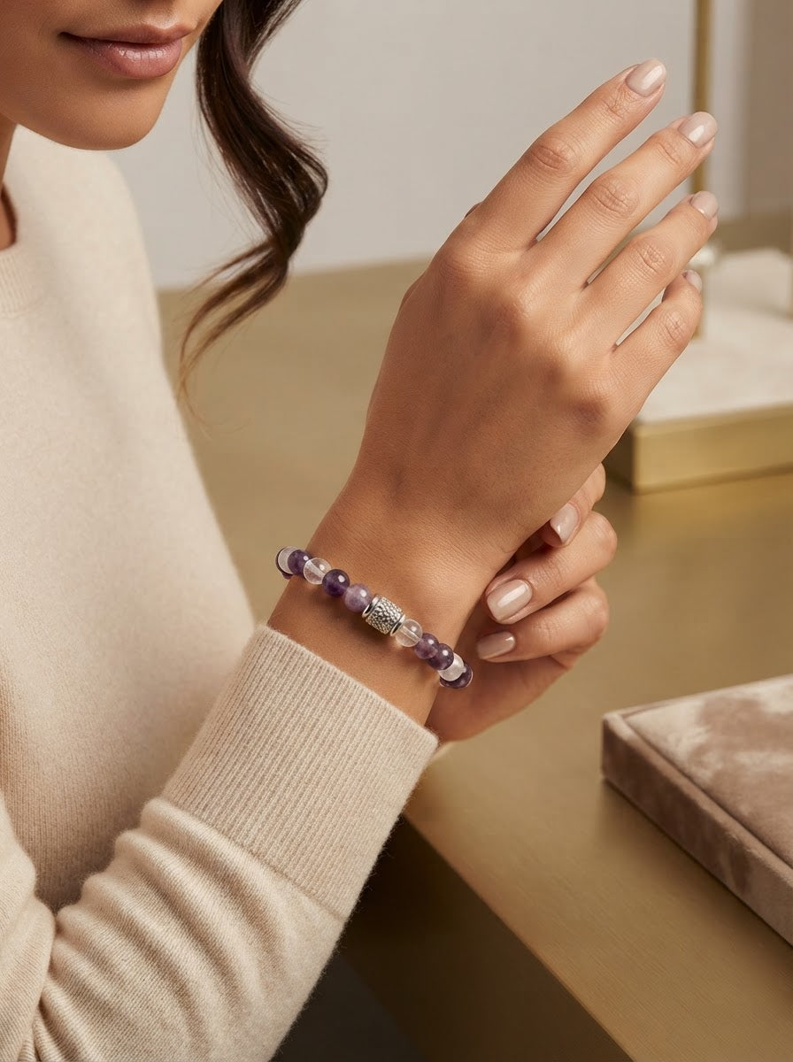 Bracelet Sérénité du Cœur – Lépidolite, Quartz Rose & Améthyste