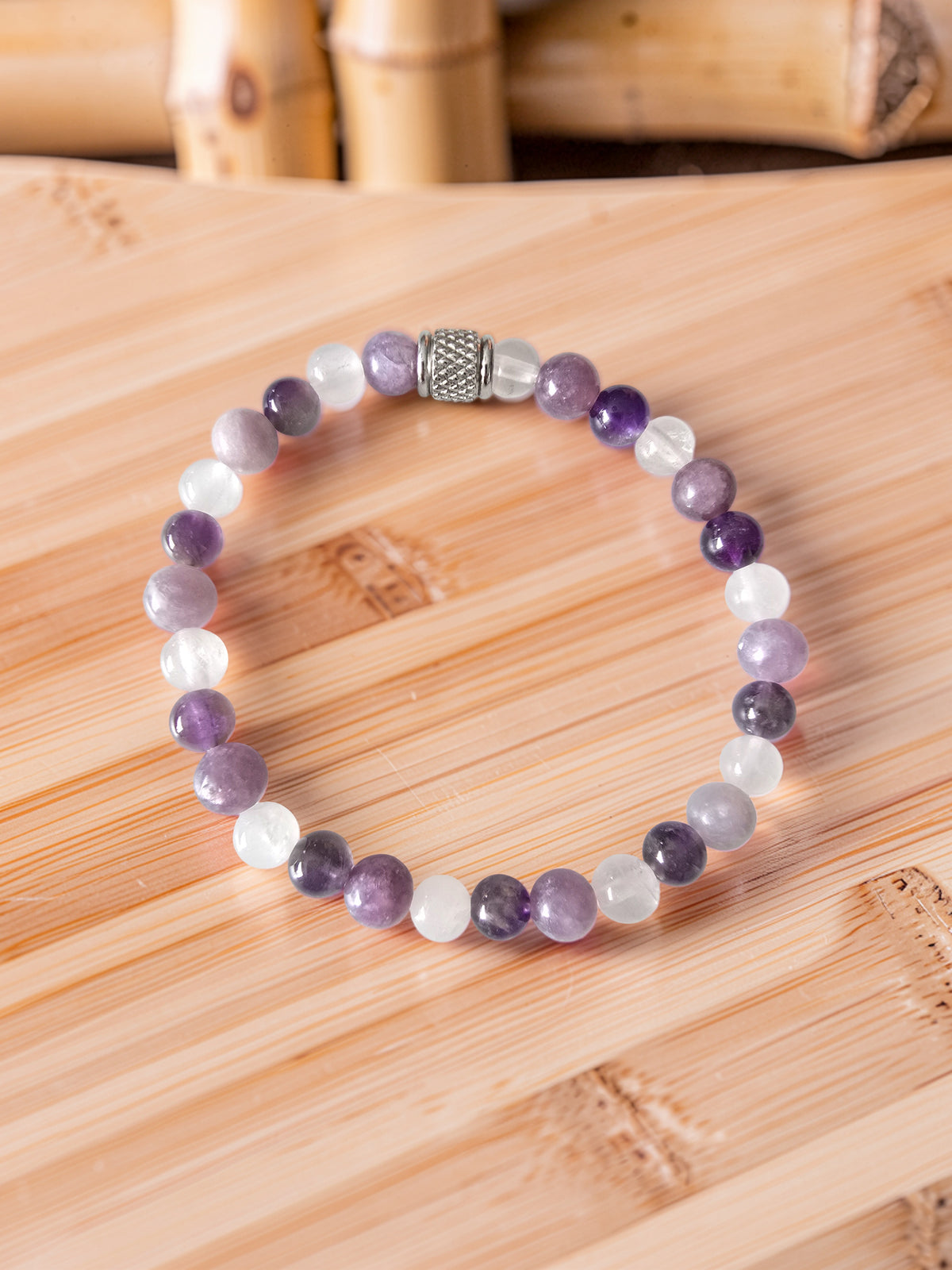 Bracelet Sérénité du Cœur – Lépidolite, Quartz Rose & Améthyste